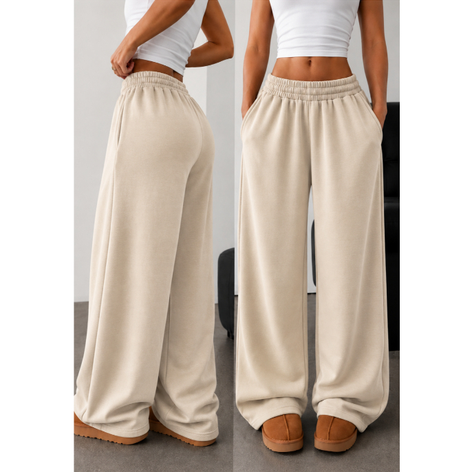 Calça Moletom Pantalona Wide Leg Feminina Premium Cós Elástico Lisa Estilosa Para Toda Ocasião