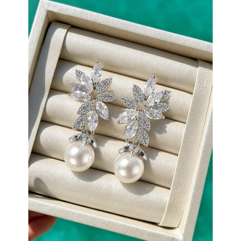 Brinco Feminino Luxo Pérola e Zircônia Brilhante Elegante Festa Casamento Madrinha noiva conjunto colar brinco
