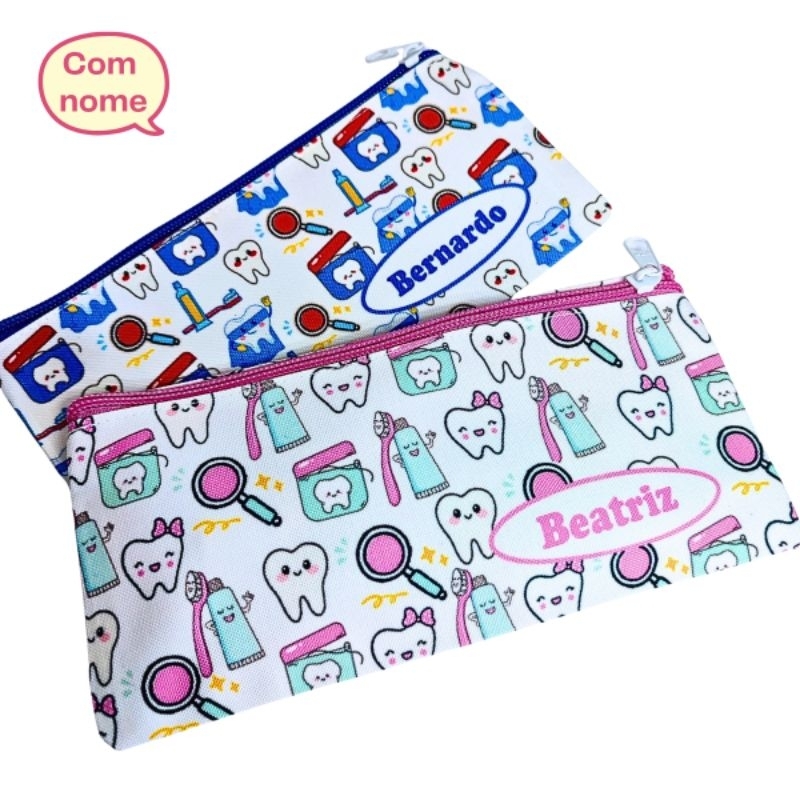 Imagem Porta escova de dente | Kit Higiene Bucal infantil Personalizada com nome | Nécesserie escolar porta escova |