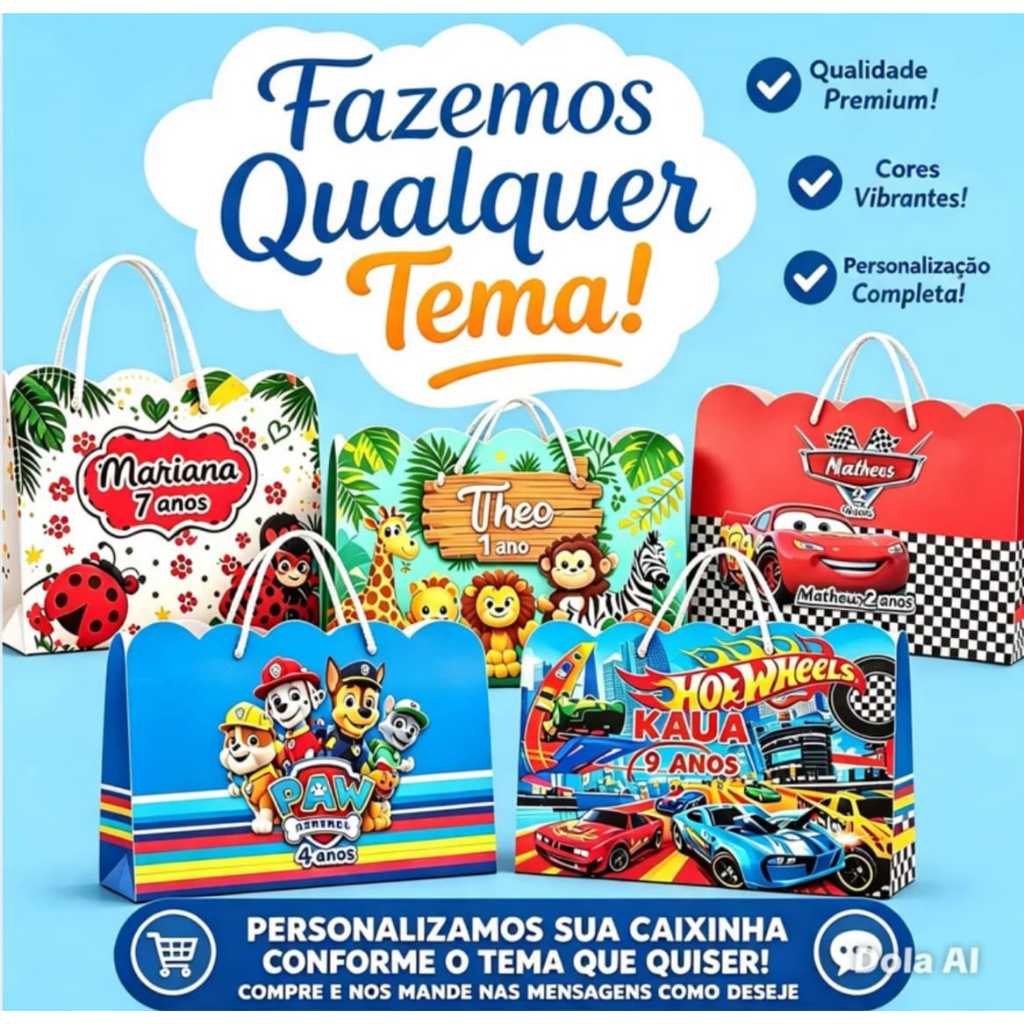 Sacolinha Personalizada Festa Infantil 20x15cm Nuvem Lembrancinha Qualquer Tema Qualidade Premium