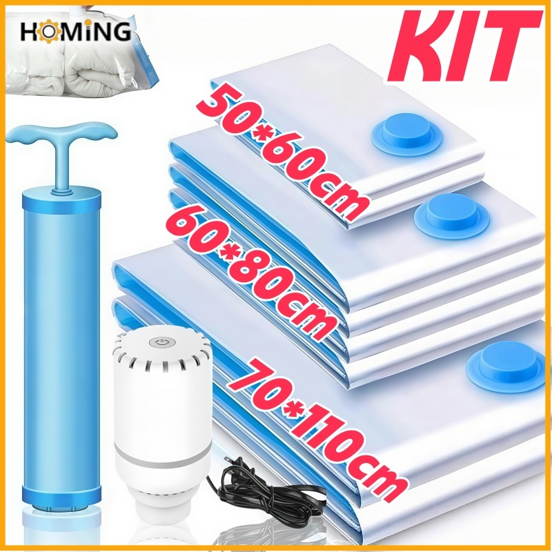 Imagem Kit 3/5/8 Saco A Vácuo Grande Organizador Edredom Coberto Mala Roupa Viagem De Cama com ou sem  Bomba