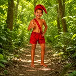 Fantasia Infantil Saci Pererê 2 peças Gorro e Short 2 á 12 anos