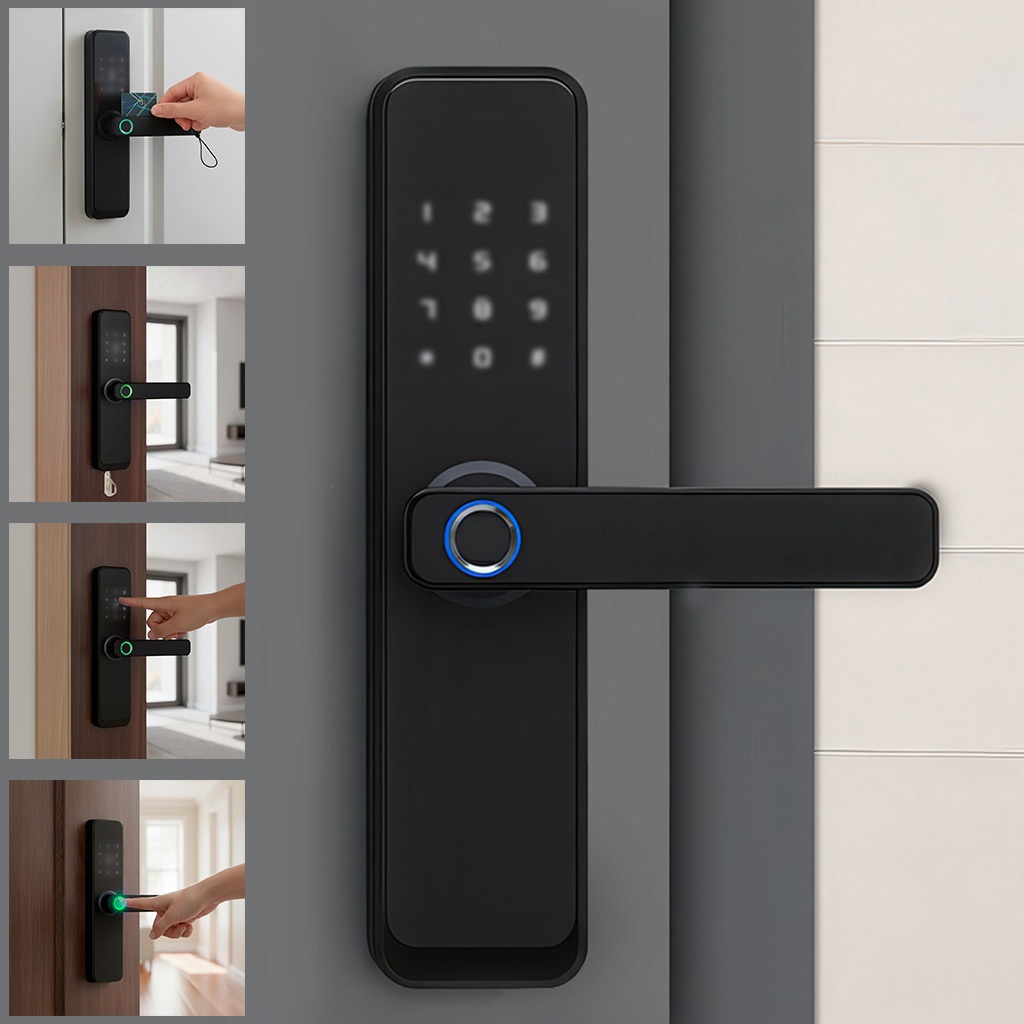 Fechadura Eletrônica Digital 5 em 1 Com Biometria, Bluetooth, Senha Touch, Chave e Tag