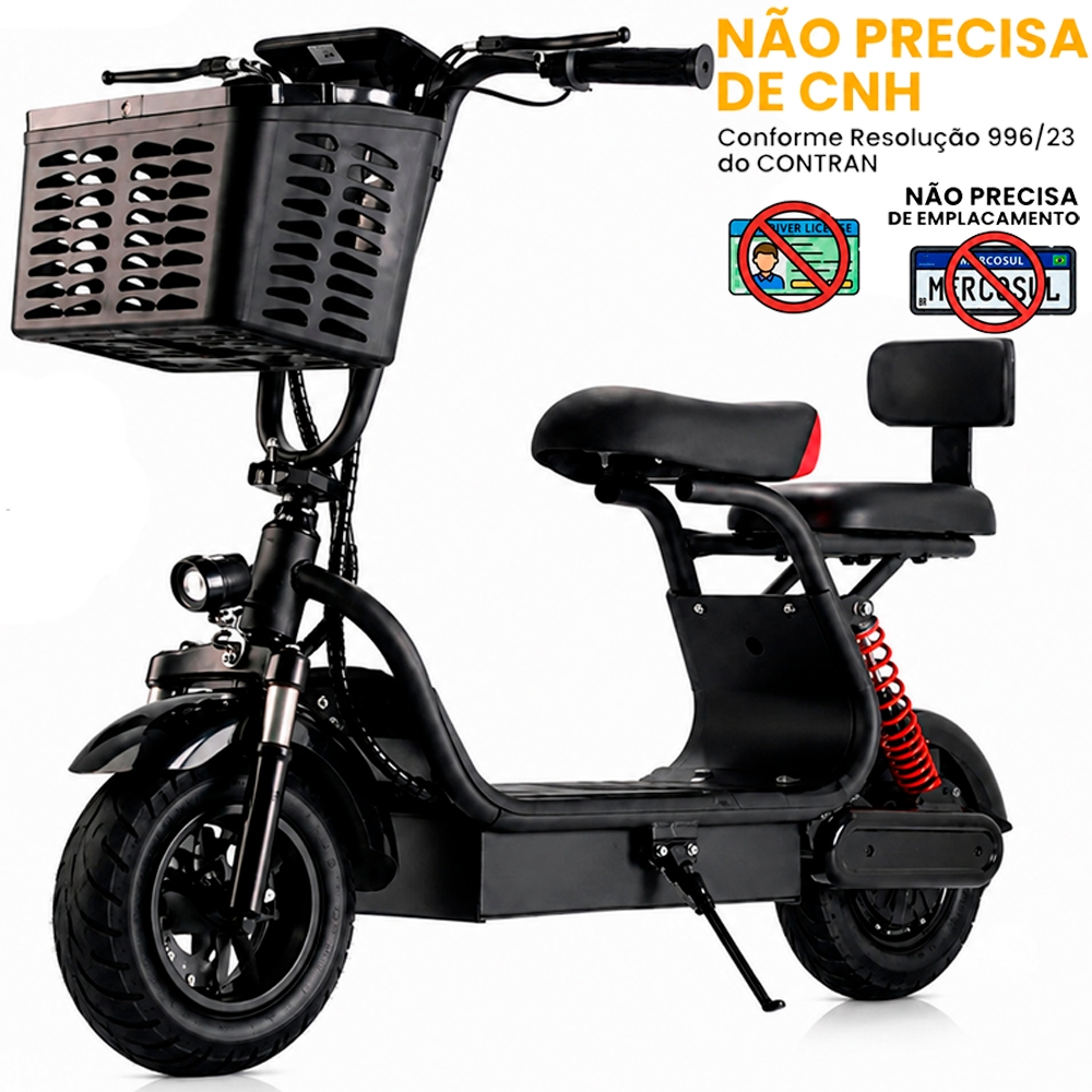 Scooter Elétrica 500W Motinha Elétrica 32km/h Bicicleta Elétrica Até 150kg - 02 Lugares