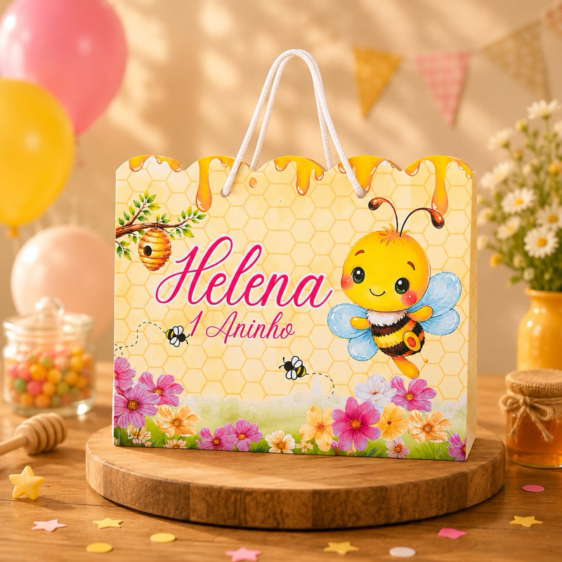 SACOLINHA PEGUE E MONTE DA ABELHINHA PERSONALIZADA COM NOME E IDADE- LEMBRANCINHA-TEMA ABELHINHA-FESTA INFANTIL-MIMOS