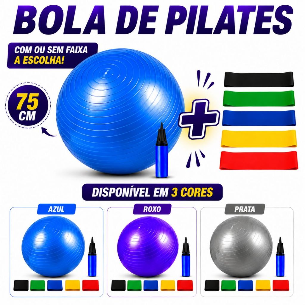 Bola Pilates Yoga 75cm Ginastica Abdominal Fitness Exercícios
