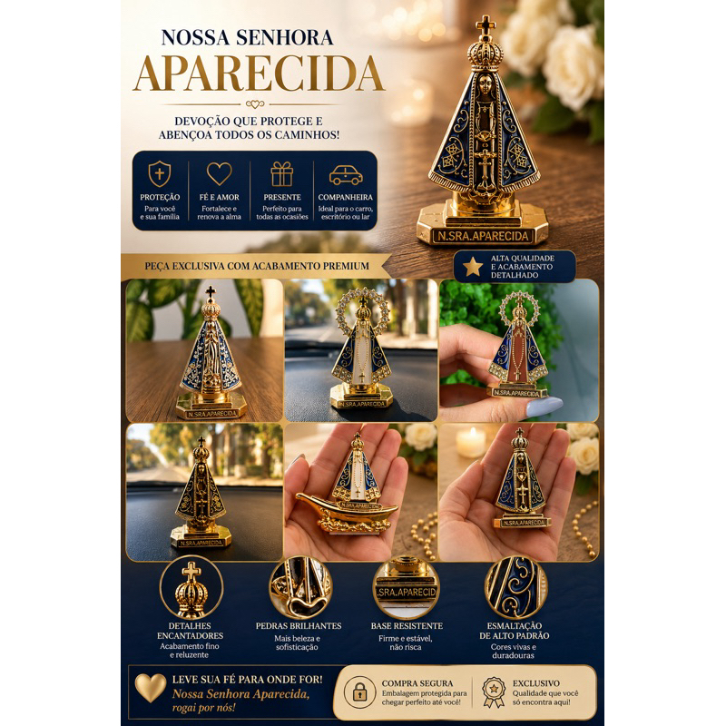 Imagem Nossa Senhora Aparecida Com Dupla Face Mini