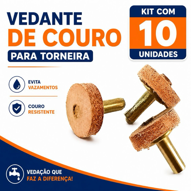 Kit 10 Vedante Couro e Metal 1/2 - 3/4 Registro Torneira Vazamento Courinho Obra Reparo Materiais Construção