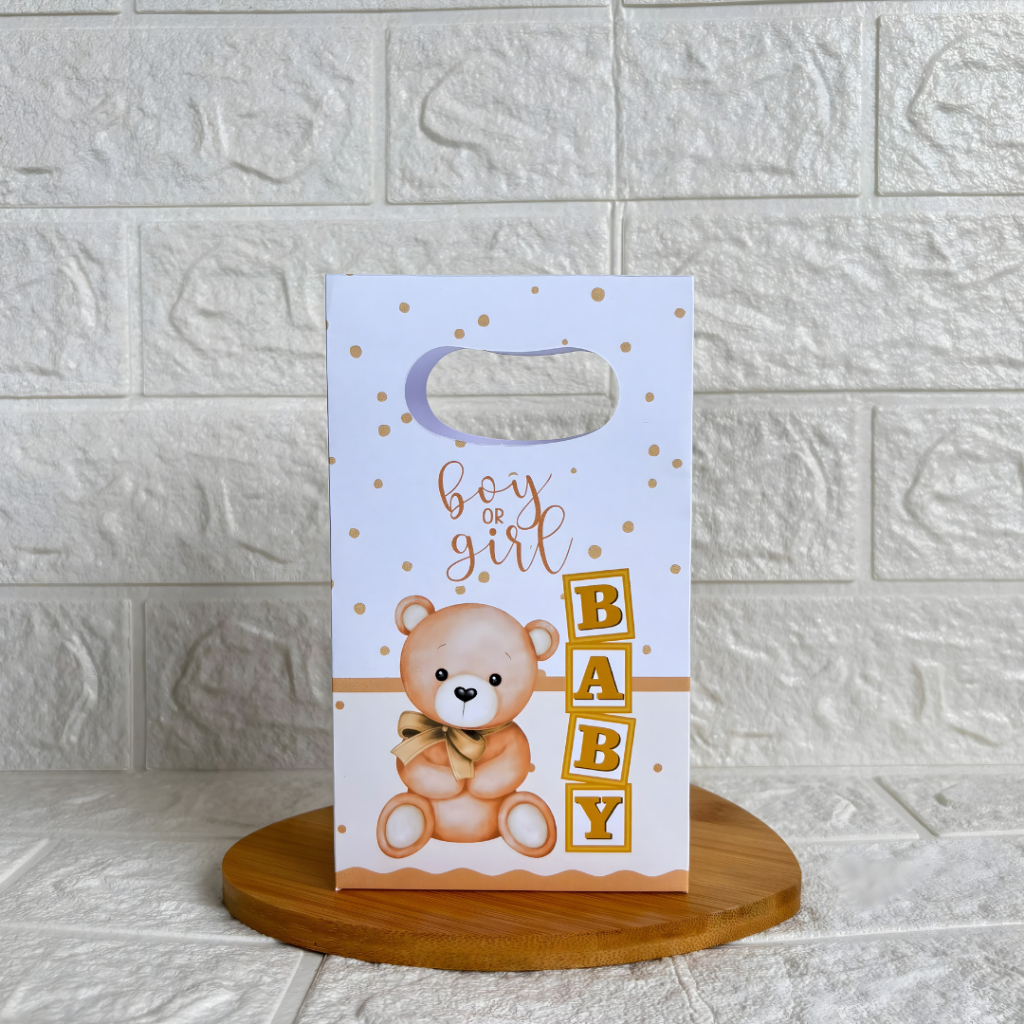 MONTE EM CASA - Sacolinha Surpresa Personalizada Chá Revelação Dourado - Tamanho PP - Festa - Aniversário – Lembrancinha