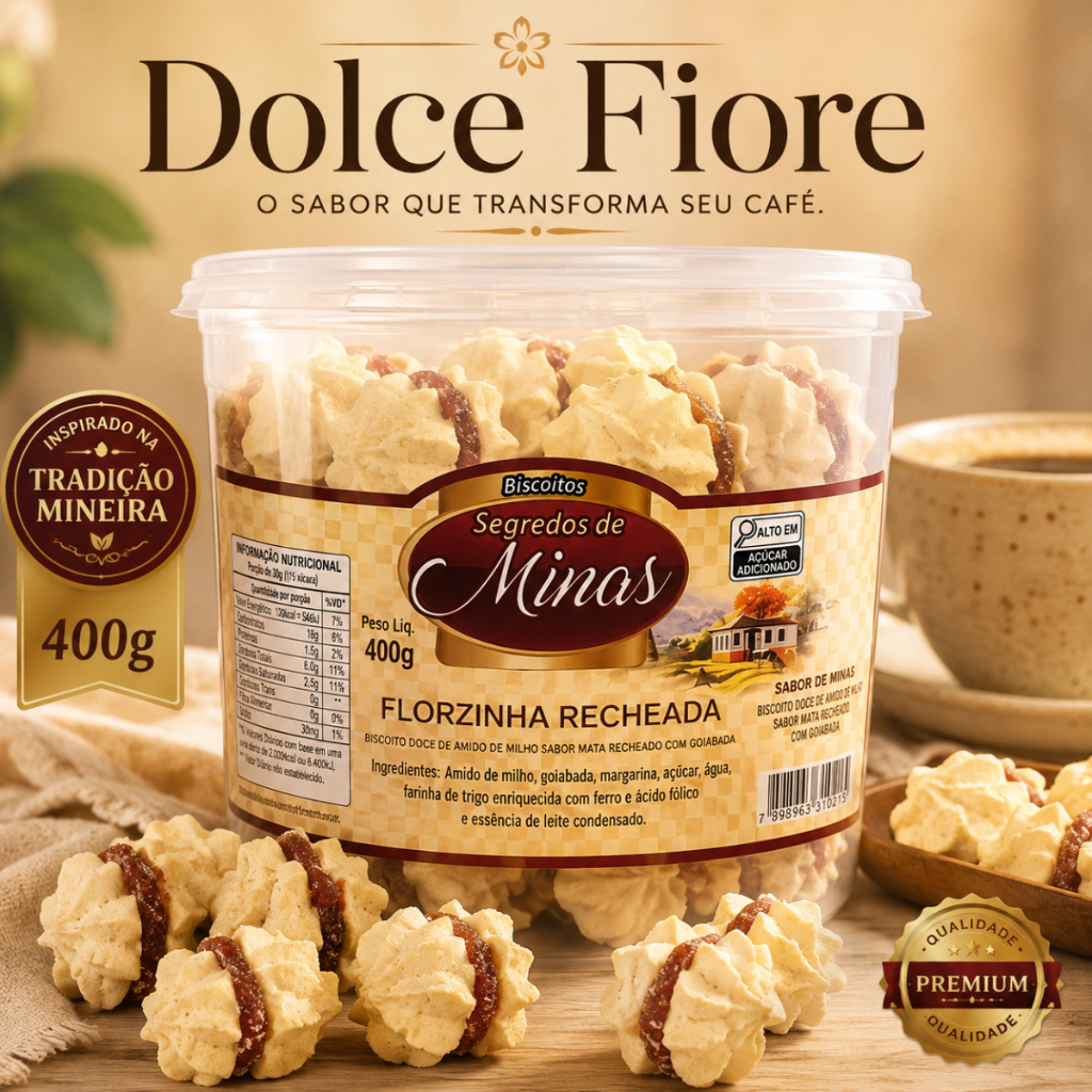 Biscoito Amanteigado com Goiabada 400g Florzinha Recheada Sabor de Minas Dolce Fiore