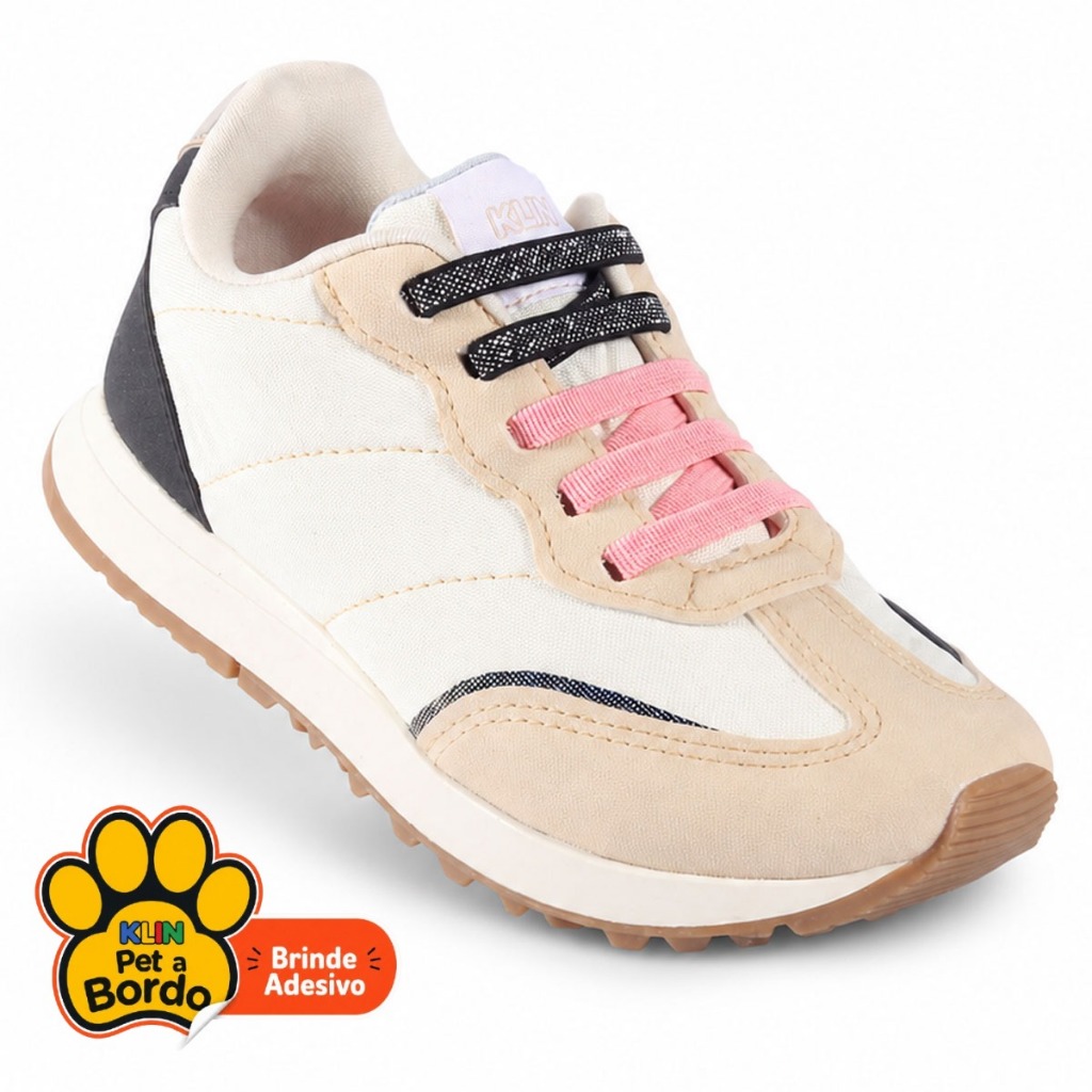 Tênis Infantil Feminino Klin Walk Esportivo Retro Calce Fácil em Elástico Bicolor - Off-White