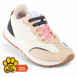 Tênis Infantil Feminino Klin Walk Esportivo Retro Calce Fácil em Elástico Bicolor - Off-White