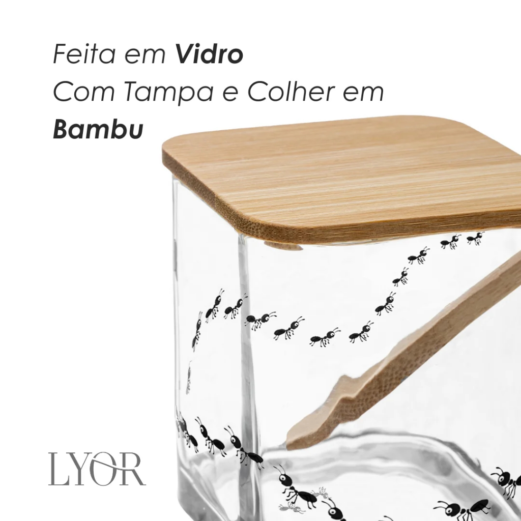 Açucareiro com Tampa e Colher de Bambu New Bug Lyor - Vidro Estampa Divertida para Cozinha Mesa de Café · foto 2