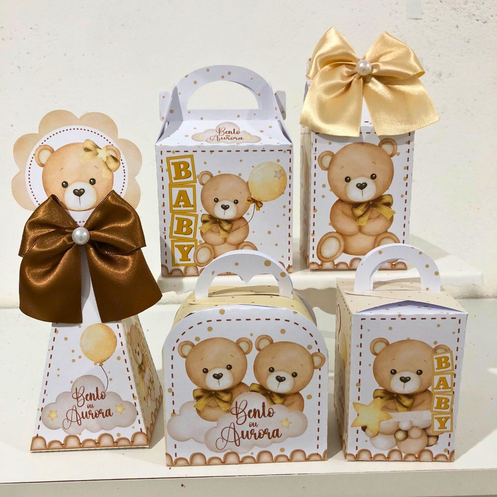Kit Festa Chá Revelação Ursinho Chá de bebê Lembrancinha Maternidade Caixas Personalizadas Decoração