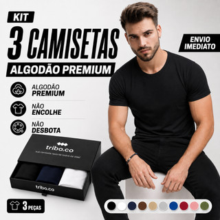 Kit 3 Camisetas Masculinas Básicas 100% Algodão Camisas Lisas Casual Manga Curta