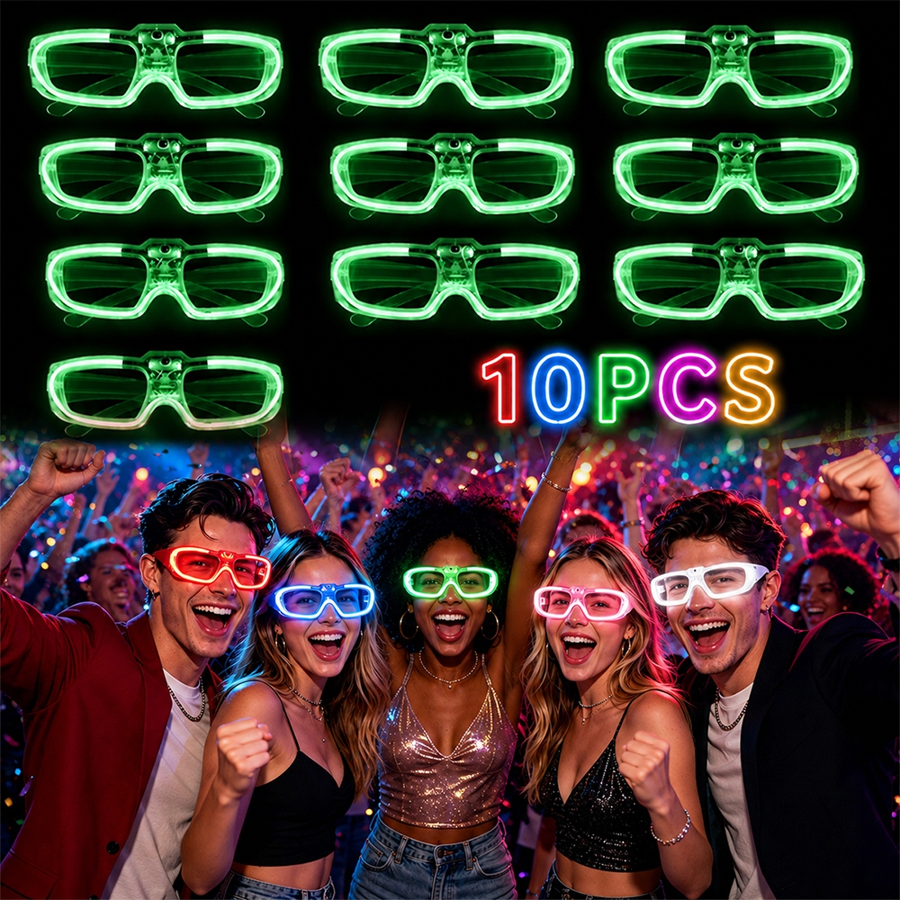 Kit 10 Óculos LED Neon Pisca, Brinquedo Luminoso Para Festa, Balada, Rave e Despedida