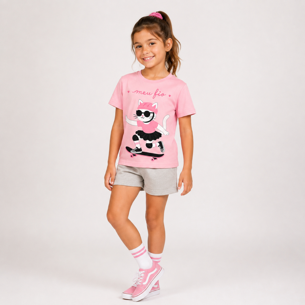 4 6 ou 8 Peças Com Roupa De Menina Infantil Camiseta e Short Conjunto Estampado Sortido Confortável e Prático