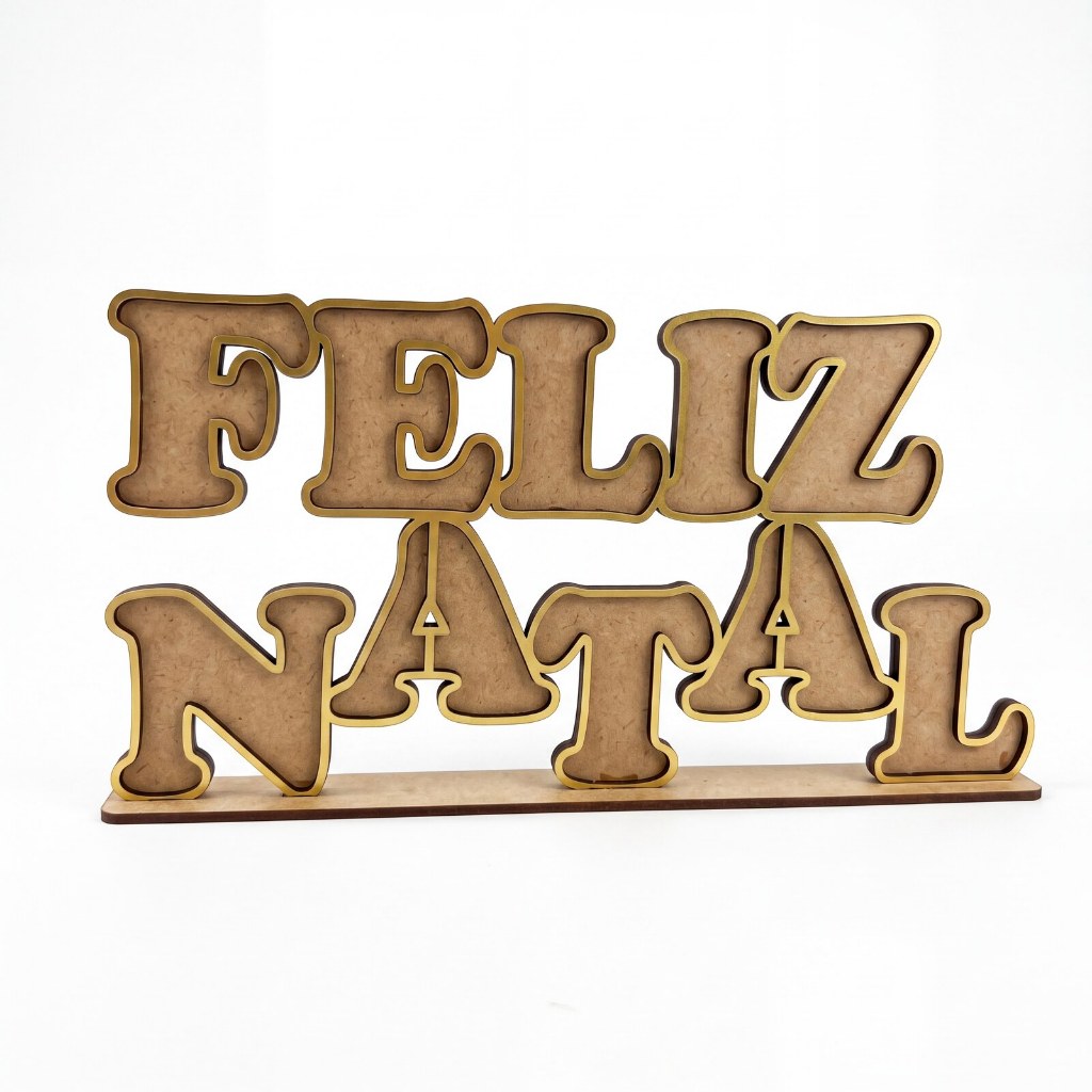 Enfeite Mesa Natal Palavra Feliz Natal Mdf Decoração Centro de Mesa 20cm Dourado Vermelho Verde