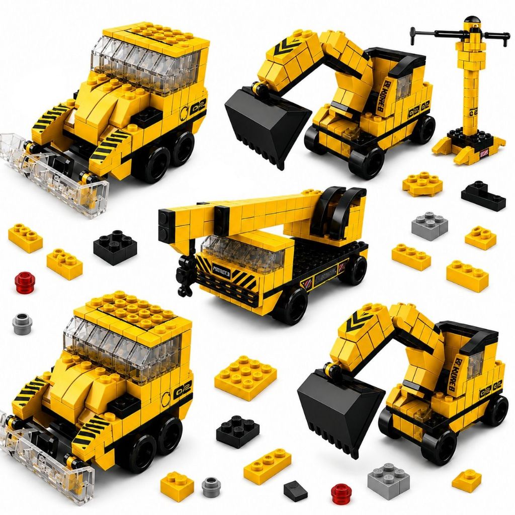 Blocos de Montar 1000 Peças 6 em 1 Caminhão de Construção Castela Brinquedo Educativo