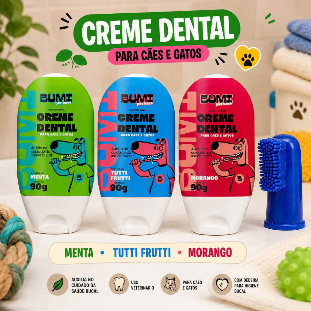 Creme Dental  e Dedeira Bumi Pet para Cães e Gatos 90grs