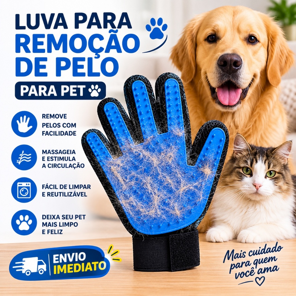 Luva Tira Pelos Pet Cães e Gatos Escova Removedora de Pelos Massageadora Reutilizável ENVIO IMEDIATO