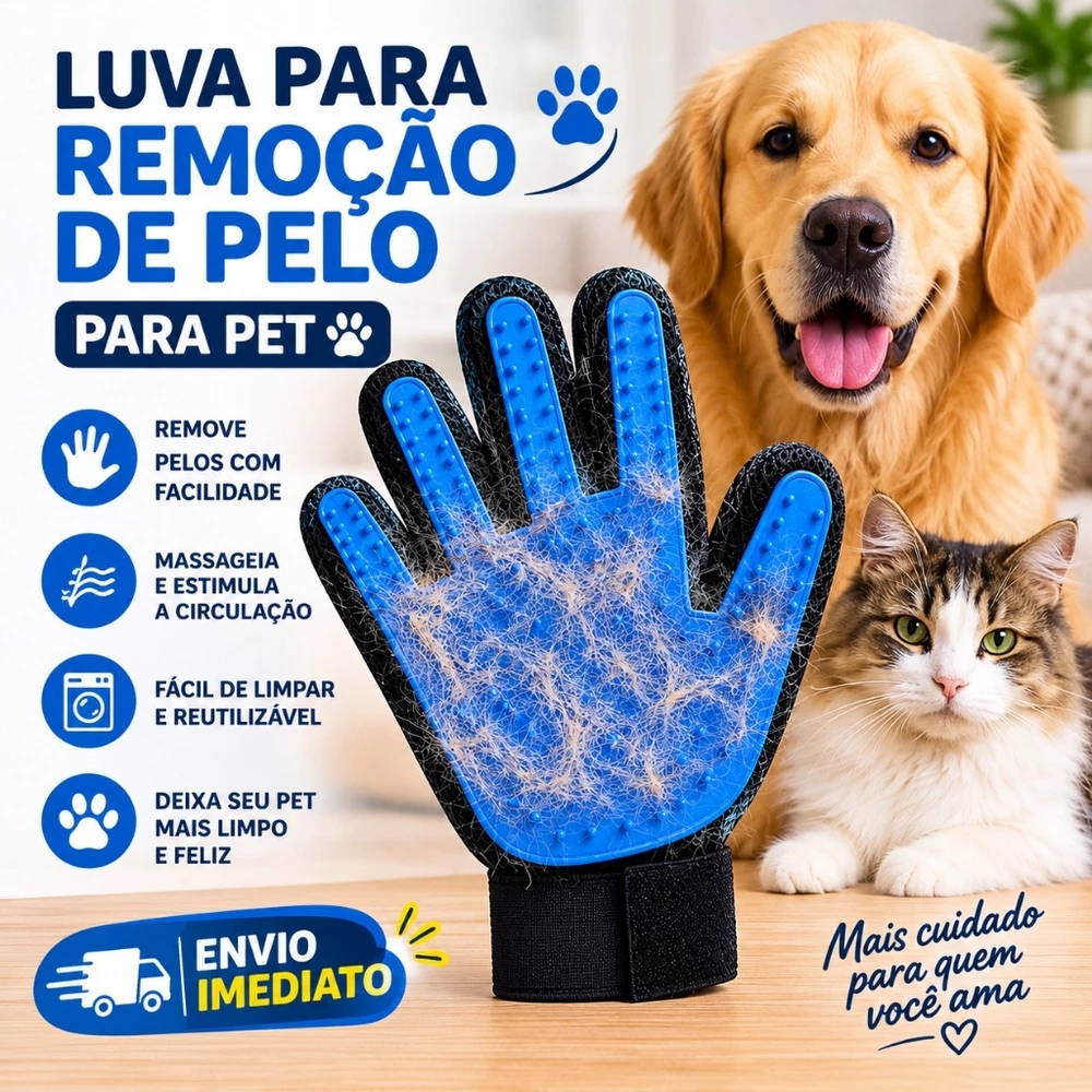 Luva Tira Pelos Pet Cães e Gatos Escova Removedora de Pelos Massageadora Reutilizável ENVIO IMEDIATO