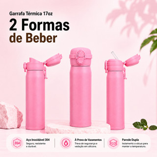 Garrafa térmica de água 500mL Garrafa Térmica com Tampa Dupla Aço Inoxidável 304 2 tampas 17OZ Garrafa Térmica de água