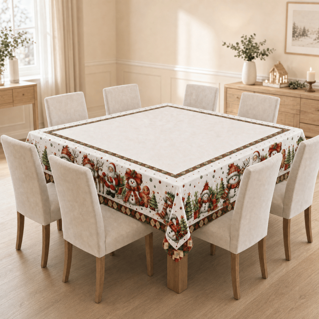 Toalha de Mesa Quadrada 8 Lugares 2,20x2,20m (Toalha Natal, Mesa Posta, Ceia, Mesa de Jantar)