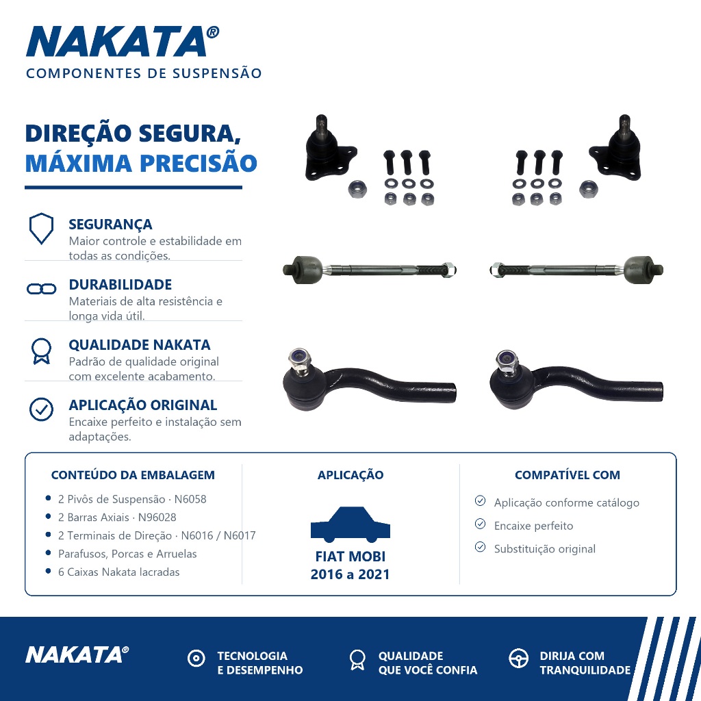 Kit 2 Barra + 2 Pivo + 2 Terminal FIAT MOBI 2016 a 2021