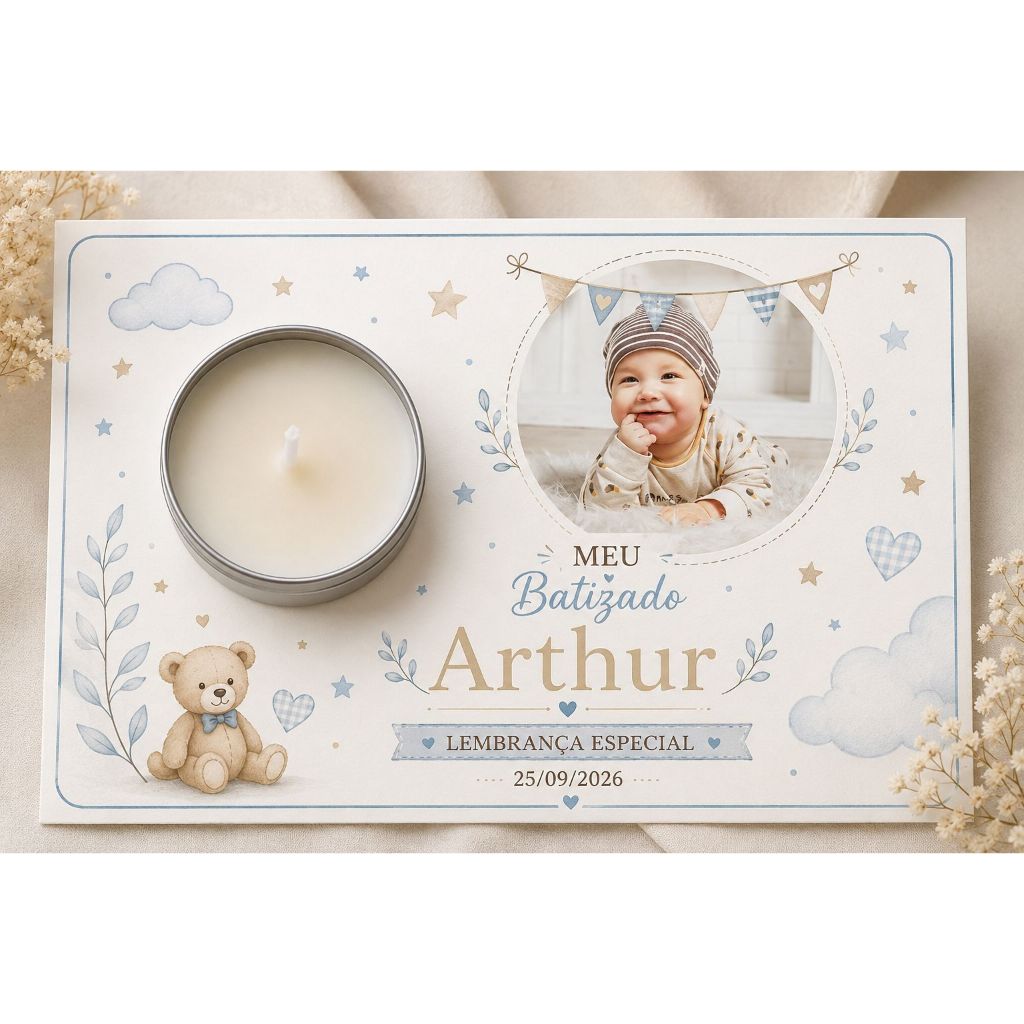 Lembrancinha Batizado e Primeira Eucaristia com Vela Personalizada –  Menino e Menina