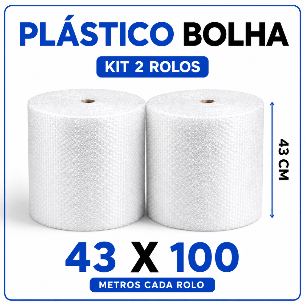 Plástico Bolha 43cm X 100 Mts 25 micras - KIT 2  UNIDADES