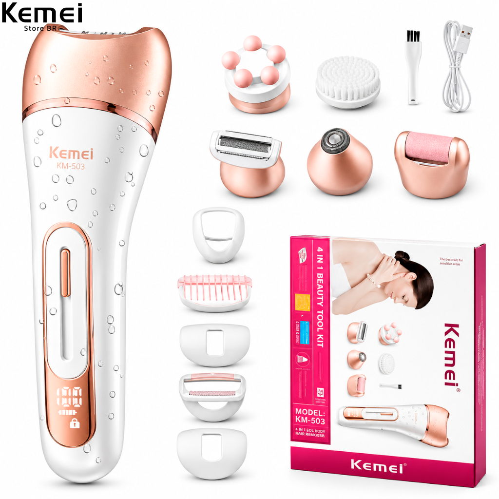 Kemei Depilador 6053  Feminino Elétrico, Barbeador Feminino, Perna Corpo Depilação Depilador KM 6053