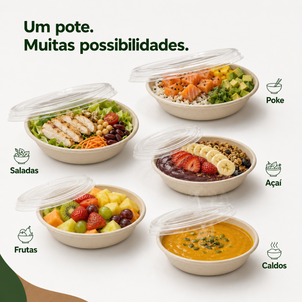 Potes Saladeira Poke Tampa Transparente Bowl Redonda 750ml Delivery — imagem 2 de 2