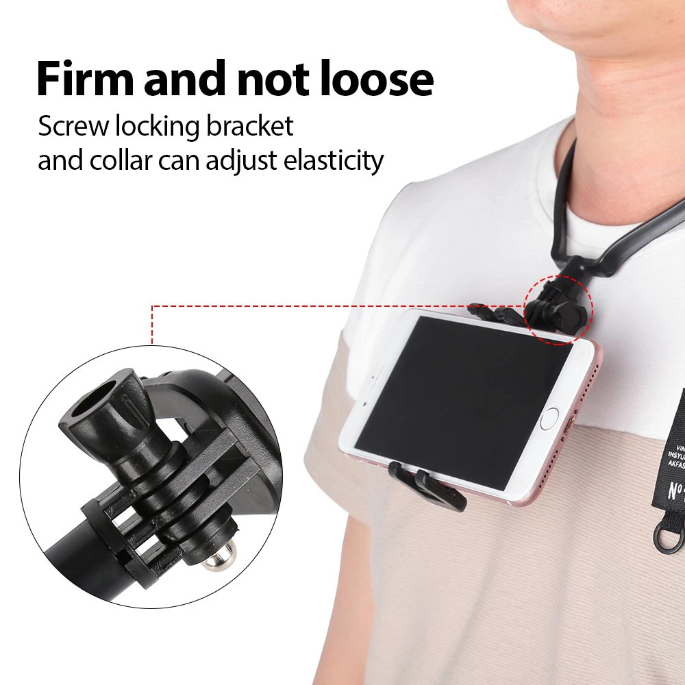 Suporte De Pescoço Para Smartphone e GoPro, Uso no Pescoço, Ajustável, Antivibração, Gravação