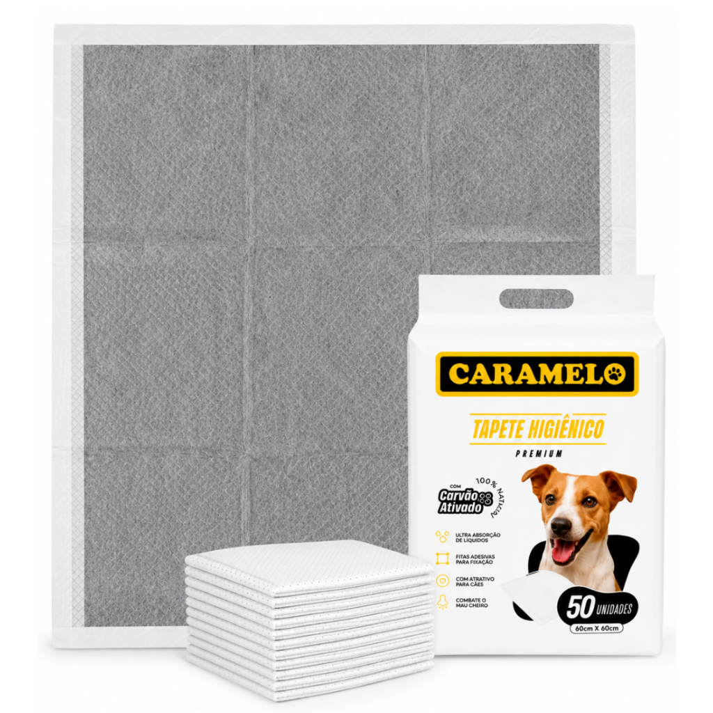 Tapete Higiênico Carvão Ativado Premium - Caramelo - Alta Absorção -  Não vaza - Adesivo fixação  - Barreira Impermeavel