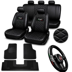 Kit Capa Couro Banco Carro Fiat Uno, Palio E Siena + tapete de carro + capa de volante fiat