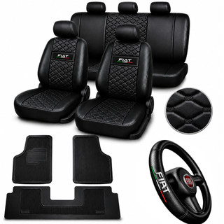 Kit Capa Couro Banco Carro Fiat Uno, Palio E Siena + tapete de carro + capa de volante fi…