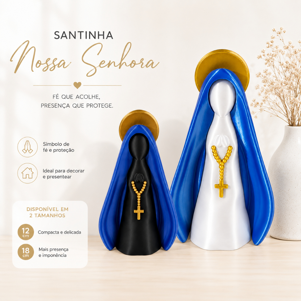 Santinha Nossa Senhora Aparecida | Dois tamanhos12 e 18cm | Off White ou Preto | Imagem Religiosa | Decoração e Presente