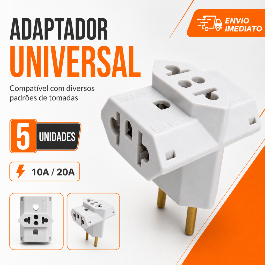 Adaptador T Benjamin Triplo 3 Saídas Tomada Universal 10A Pino Maciço 110V 220V