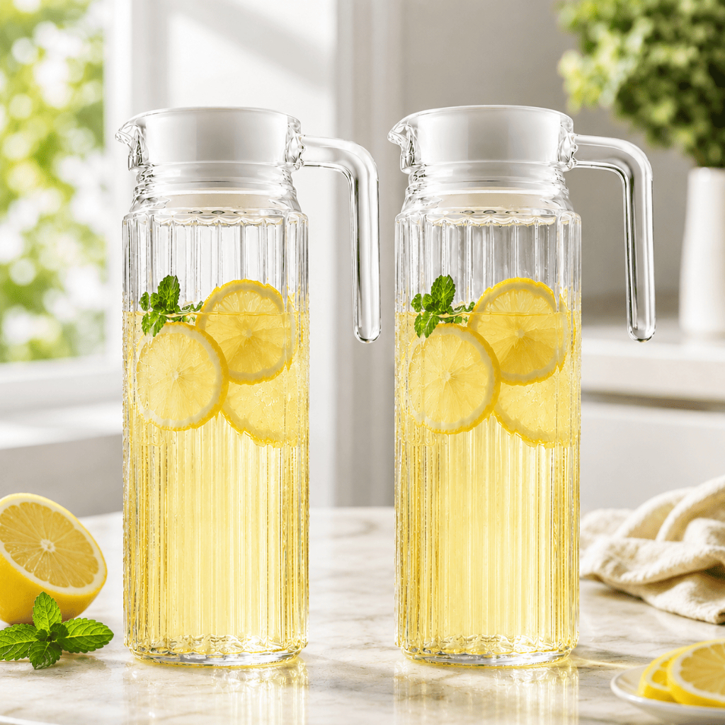 Kit 2 Jarras de Vidro com Tampa 1,1 Litros Suco Água Relevo Porta de Geladeira