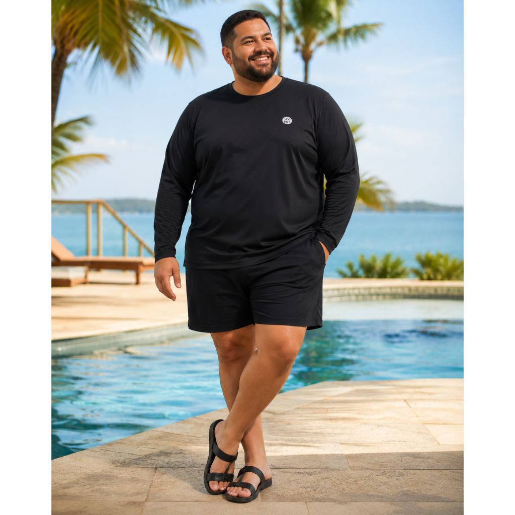 Camiseta Masculina Plus Size UV 50+ Manga Longa Proteção Solar Praia Piscina Academia Térmica Esportiva