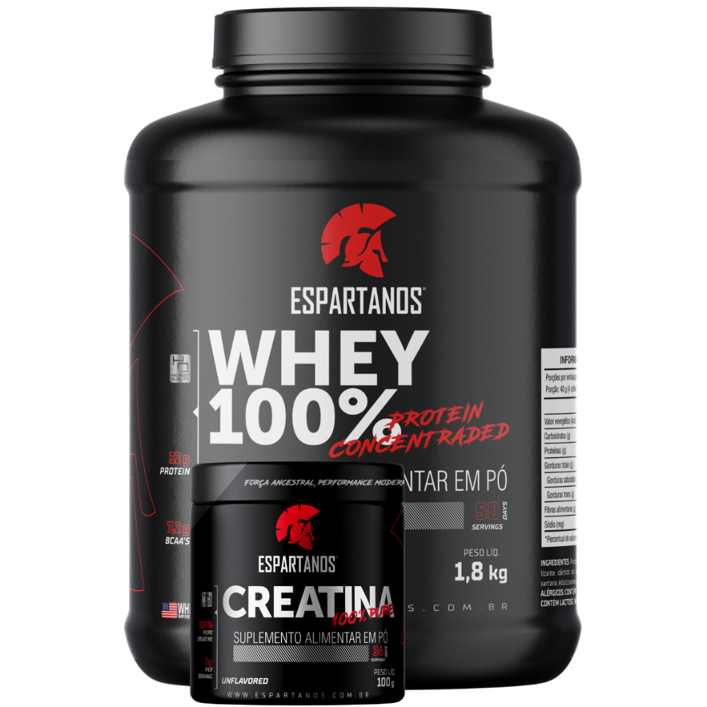 Whey Protein Concentrado 100% Puro 1,800g + Creatina Monohidratada 100% Pura 100g - ESPARTANOS