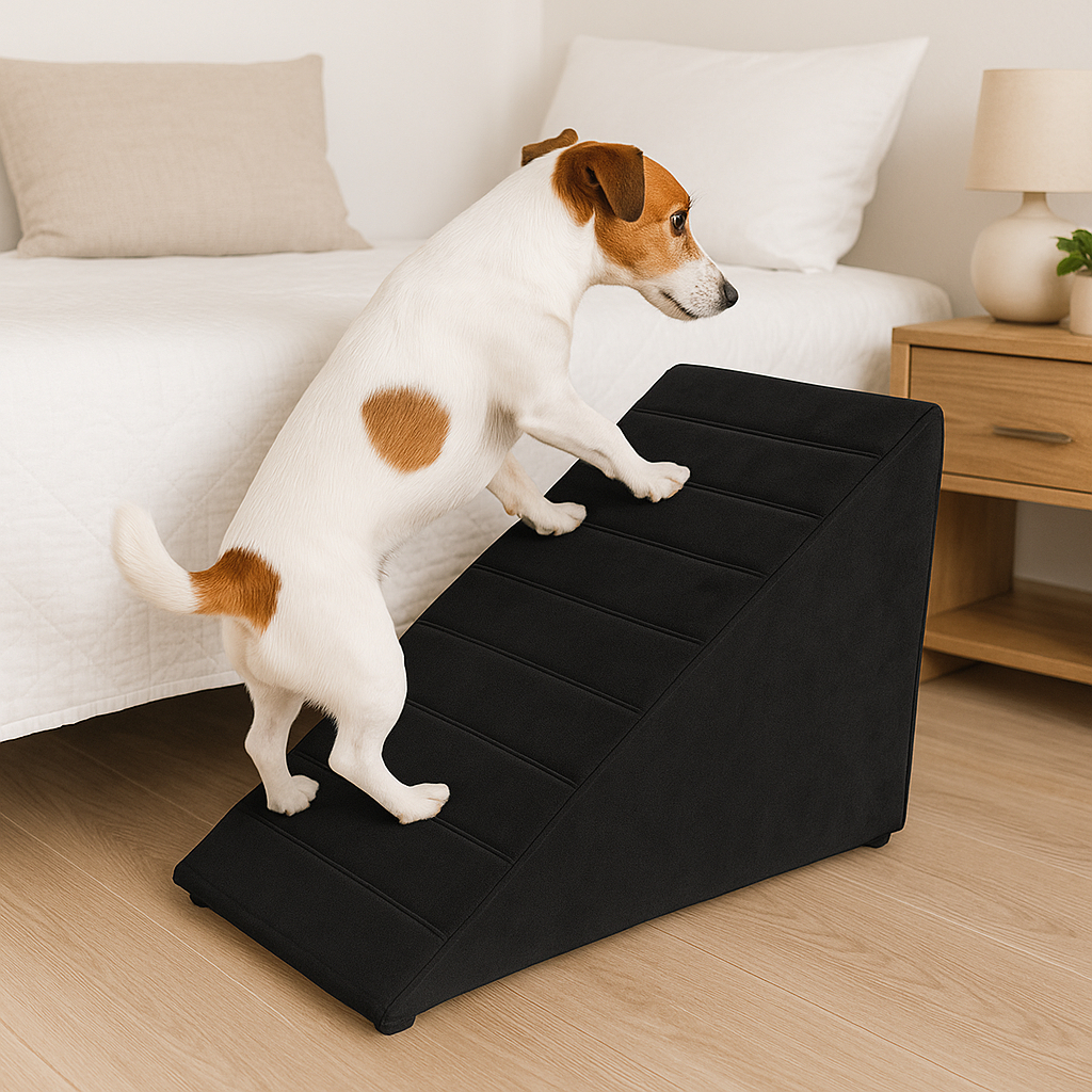 Rampinha Pet Para Cachorro e Gato Anti-Derrapante Estrutura De Madeira Tecido Suede 52 Cm Altura - Sentta Furniture