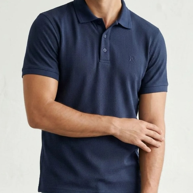 Polo Piquet Texturizada Premium Polo Wear Azul Escuro