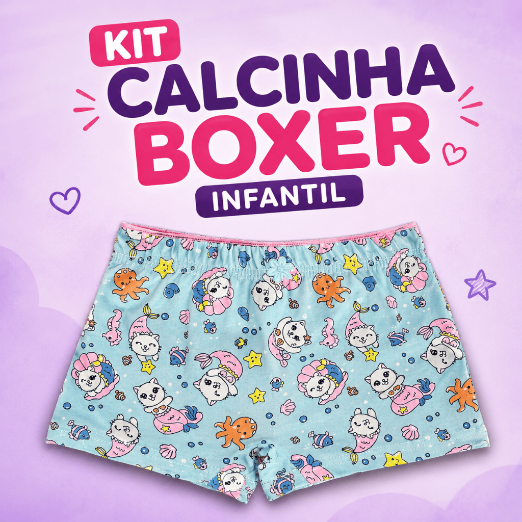 Kit calcinha shortinho box, infantil estampada menina, microfibra , elastano, cós embutico confortavel