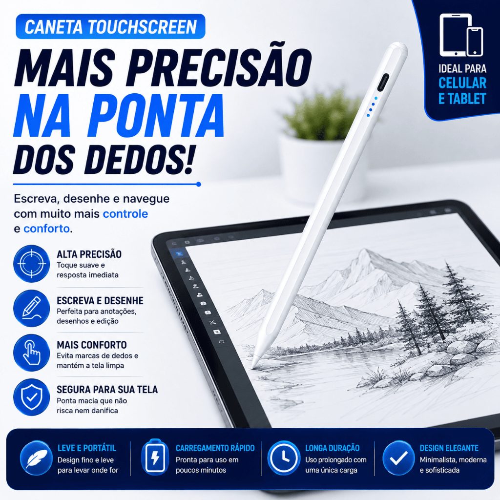 Caneta Touch Screen Stylus Universal para Celular Tablet Tela Capacitiva Ponta Touch TZ-131