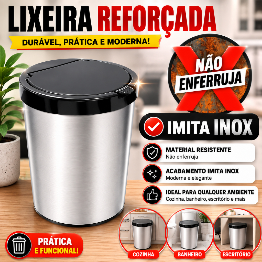 LIXEIRA CESTO LIXO 10 LITROS AUTOMÁTICA TAMPA ABRE COM CLICK BANHEIRO COZINHA ESCRITÓRIO QUARTO