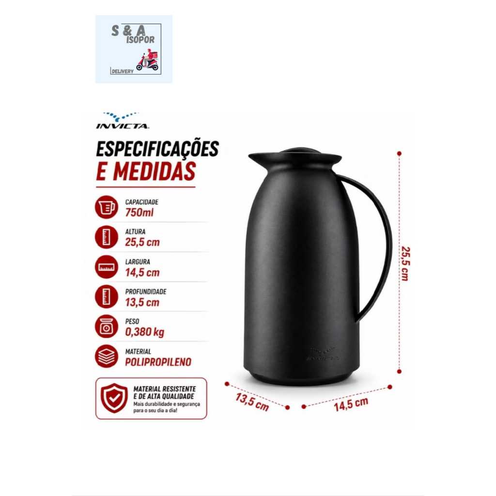 Garrafa Térmica Invicta VG 750ml Café Chá Água Quente e Fria