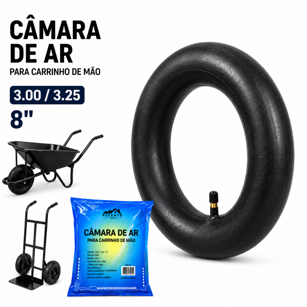Câmara De Ar Para Carrinho De Mão Carriola  3,00 - 3,25 x 8 Pol.