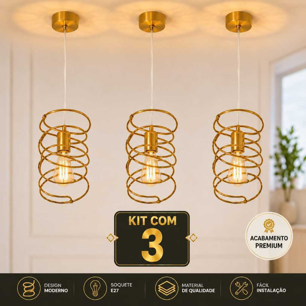 Lustre Luminária Pendente Aramado Retrô Mola LUXO